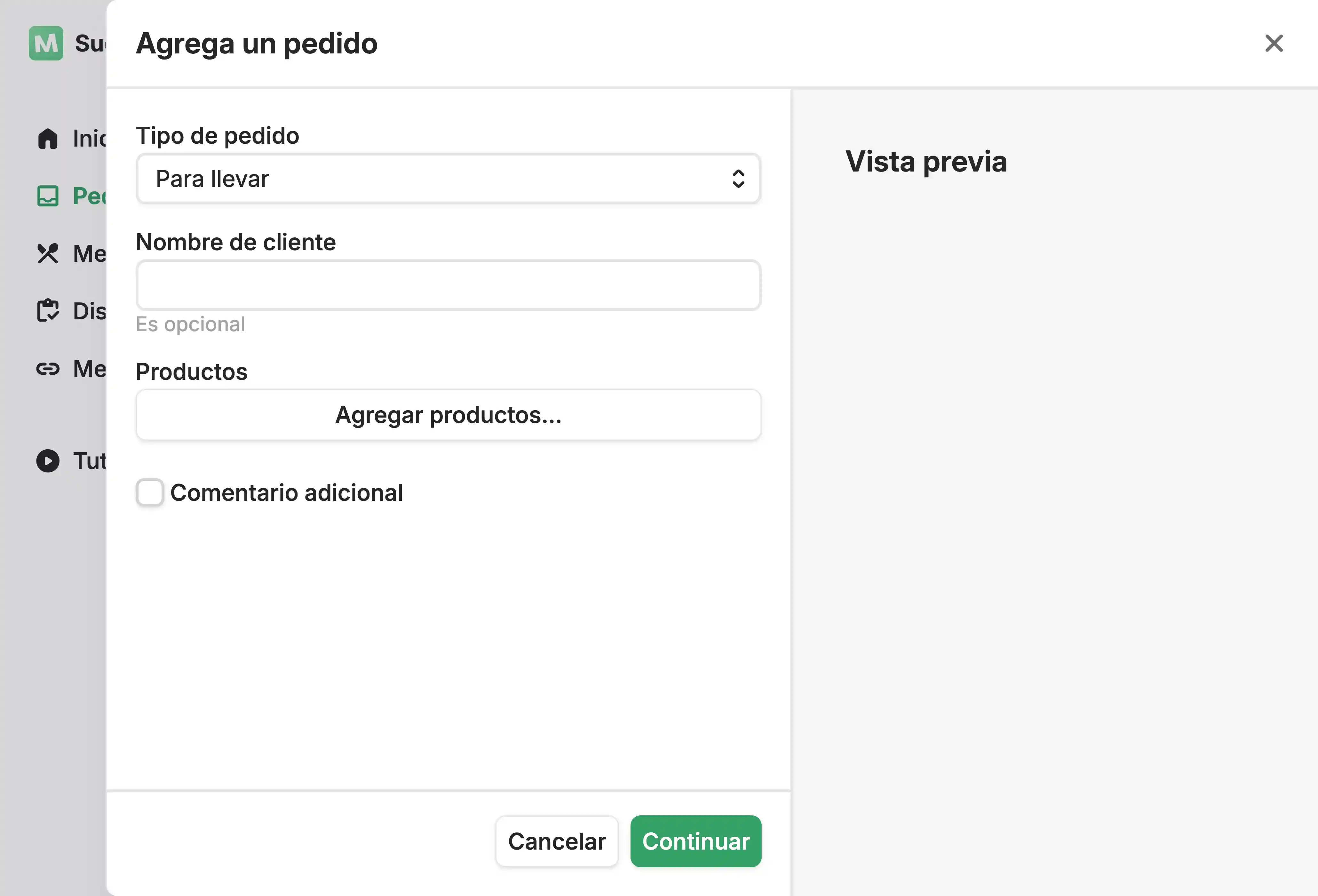Pedidos para llevar y autoservicio
